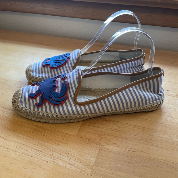 Tory Burch Crab 🦀 & Shell 🐚 Espadrilles Worn Once Size 9 - Picture 2 of 9